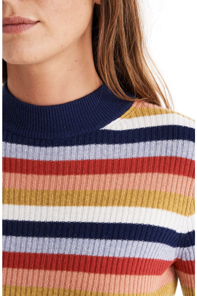 Stripe Mock Neck Pullover Sweater, Alternate, color, BLUE NIGHT