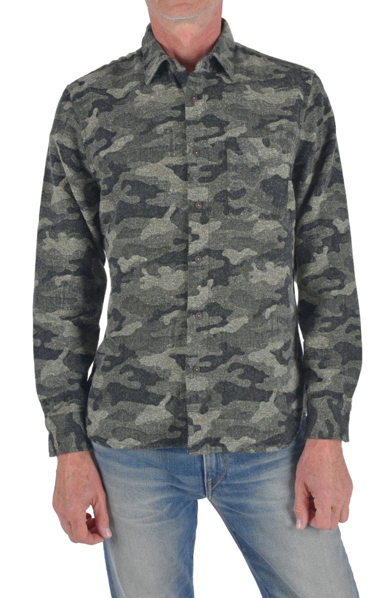 HIROSHI KATO The Ripper Slim Fit Camouflage Brushed Button-Up Shirt, Main, color, 