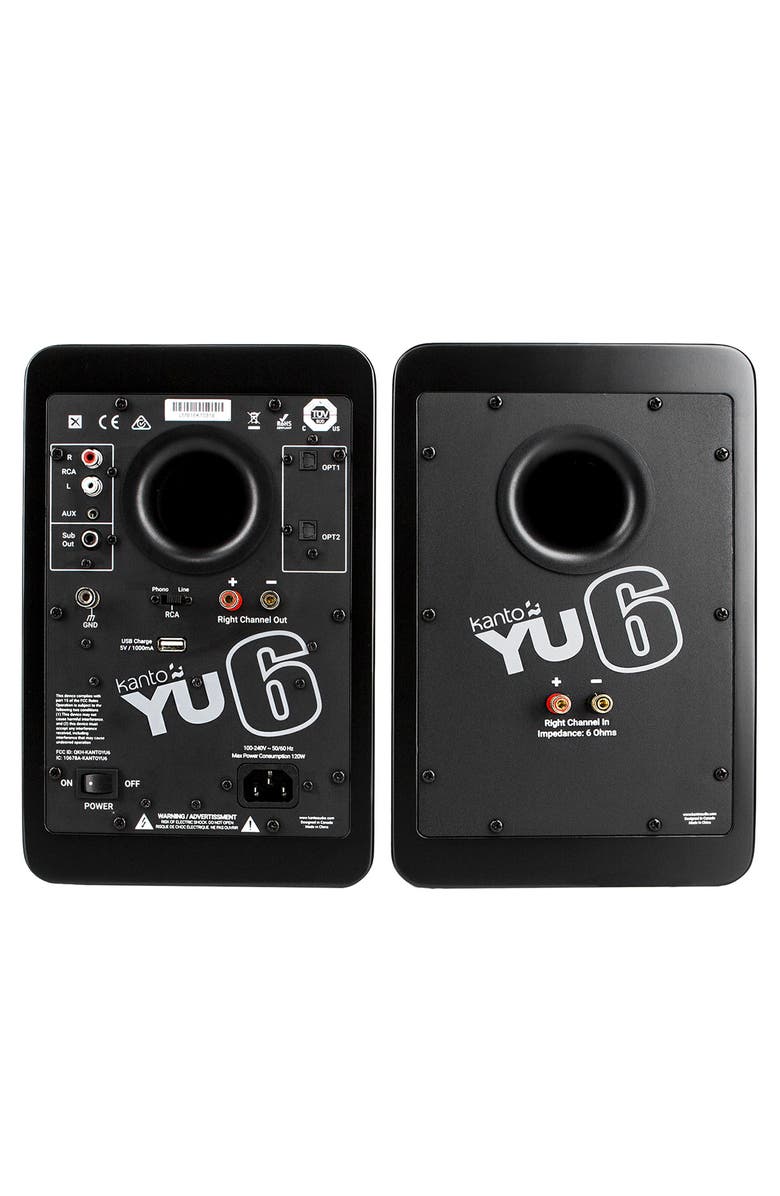 Kanto YU6 Powered Bookshelf Speakers with SE6 Elevated Desktop Speaker Stands, Alternate, color, Black