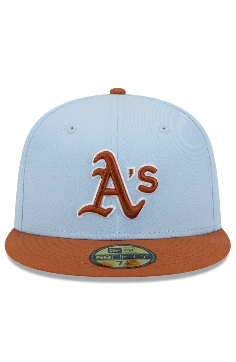 New Era Men's New Era Light Blue/Brown Oakland Athletics Spring Color Basic Two-Tone 59FIFTY Fitted Hat, Alternate, color, 