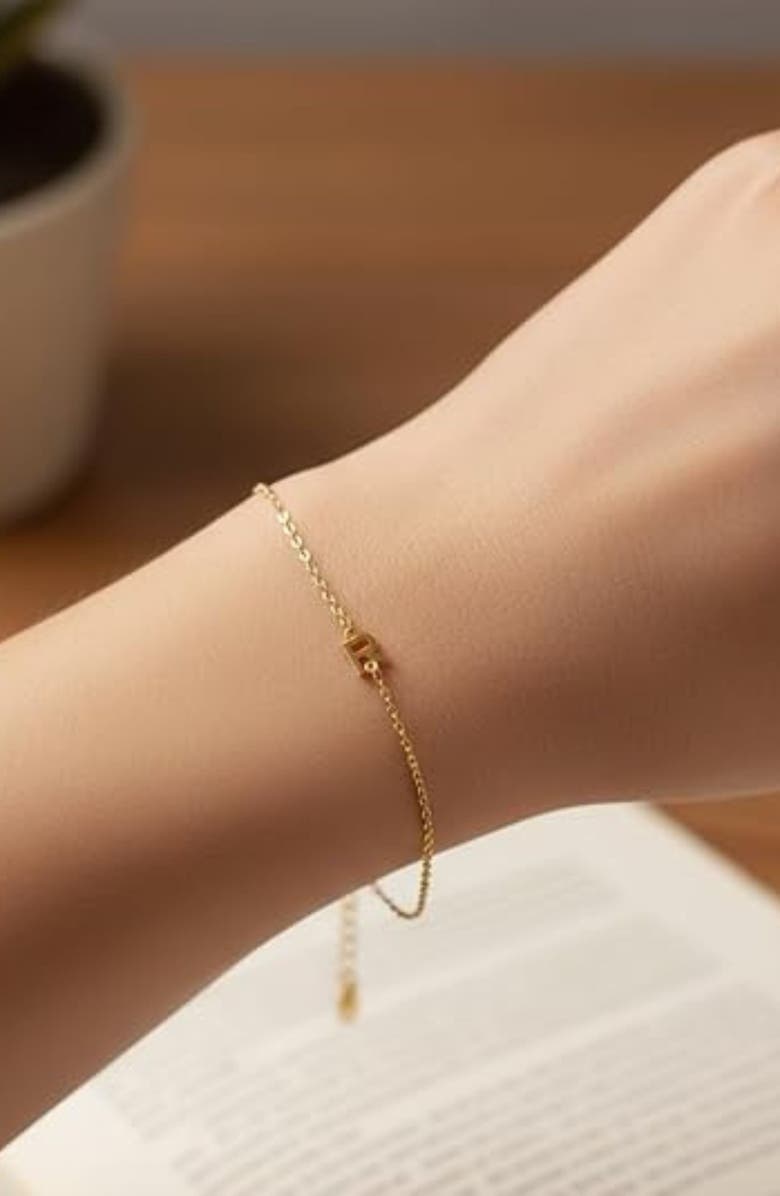 Oak & Luna Inez Initial Bracelet/Anklet in 18K Gold Plated Sterling Silver, Alternate, color, Letter R