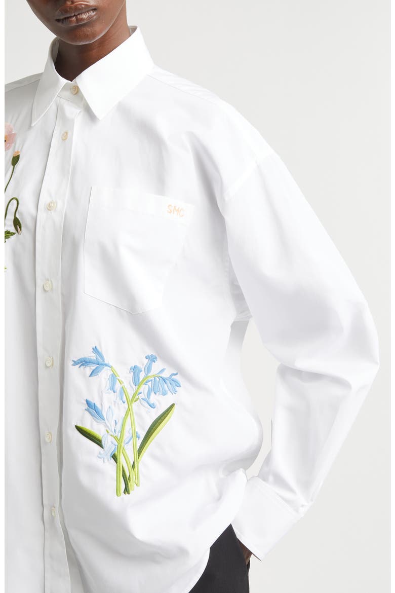 Floral Embroidered Cotton Oxford Button-Up Shirt, Alternate, color, PURE WHITE