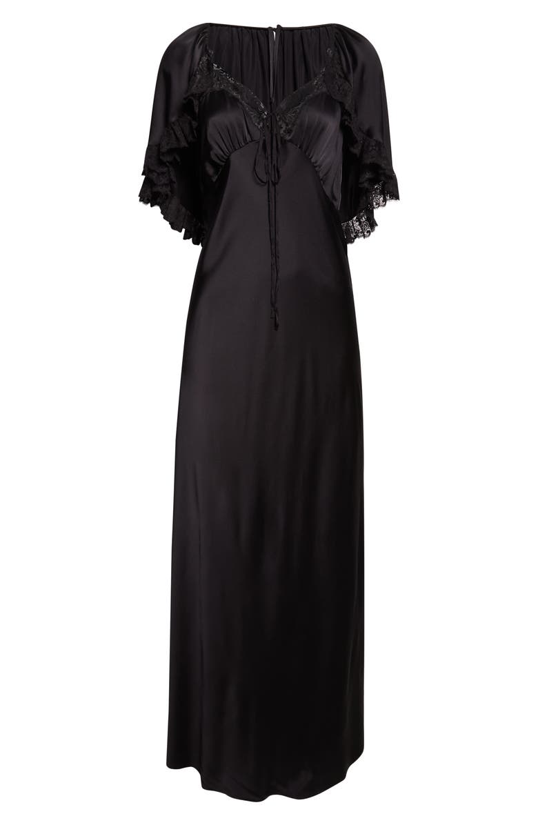 Chloé Lace Trim Silk Maxi Dress, Alternate, color, Black