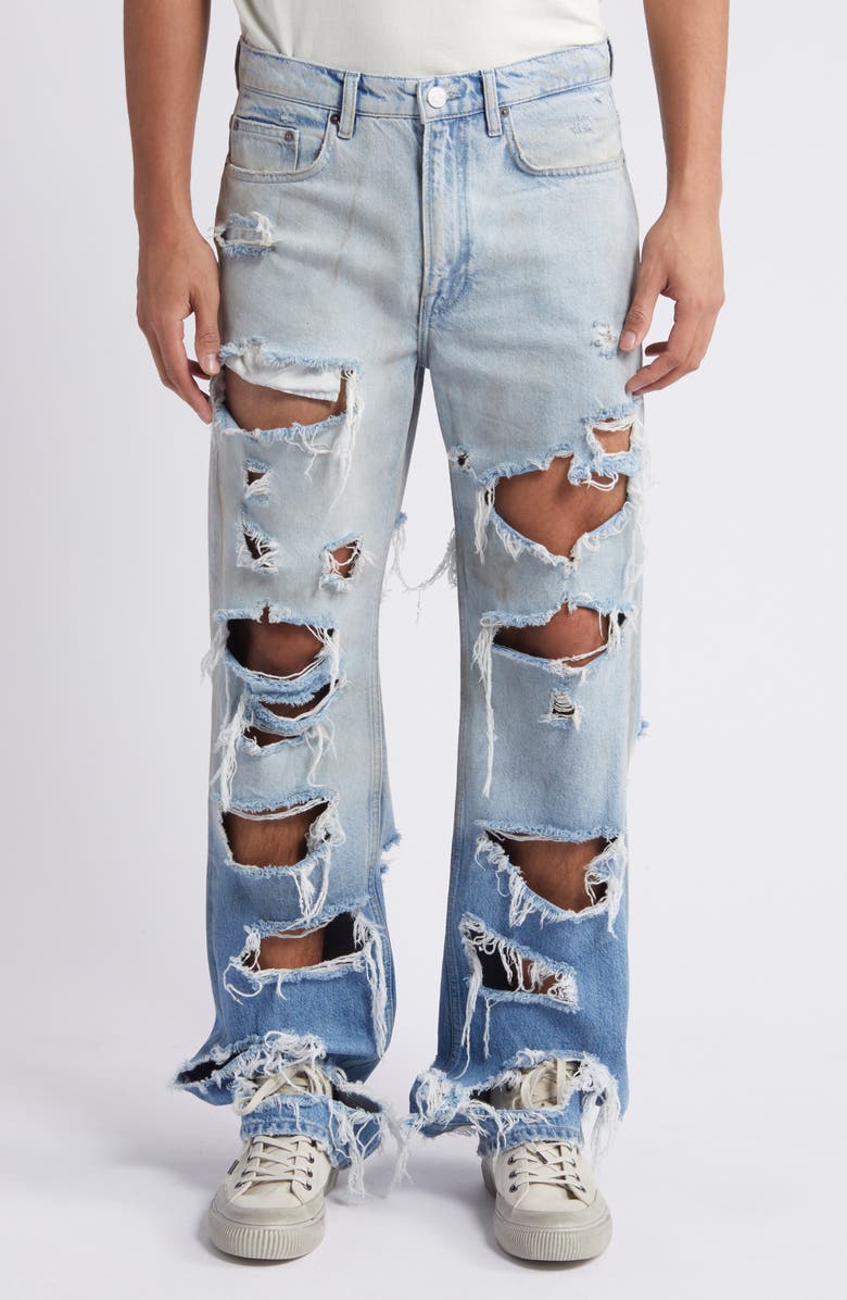 FRAME The Boxy Ripped Straight Leg Jeans, Main, color, Lagoon Rips