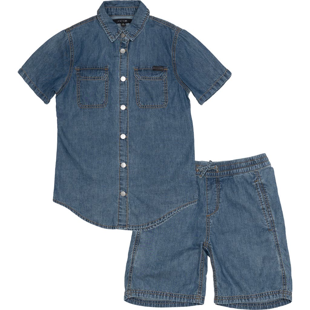 Joe's Chambray Short Sleeve Button-up Shirt & Shorts Set In Blue