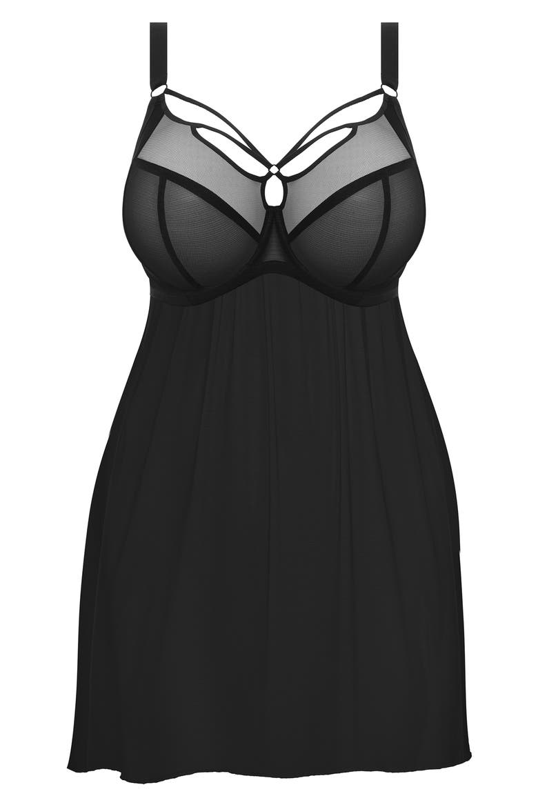 Sachi Full Figure Underwire Babydoll, Alternate, color, BLACK