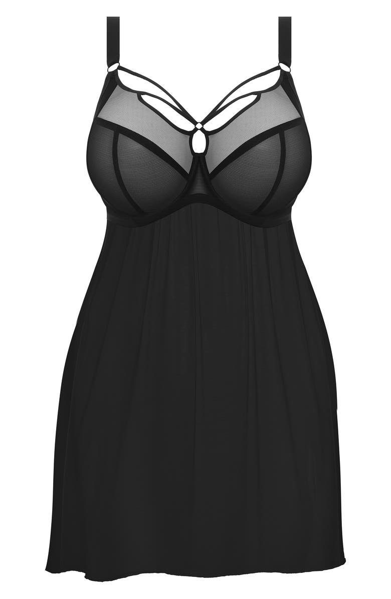 Elomi Sachi Full Figure Underwire Babydoll, Alternate, color, Black