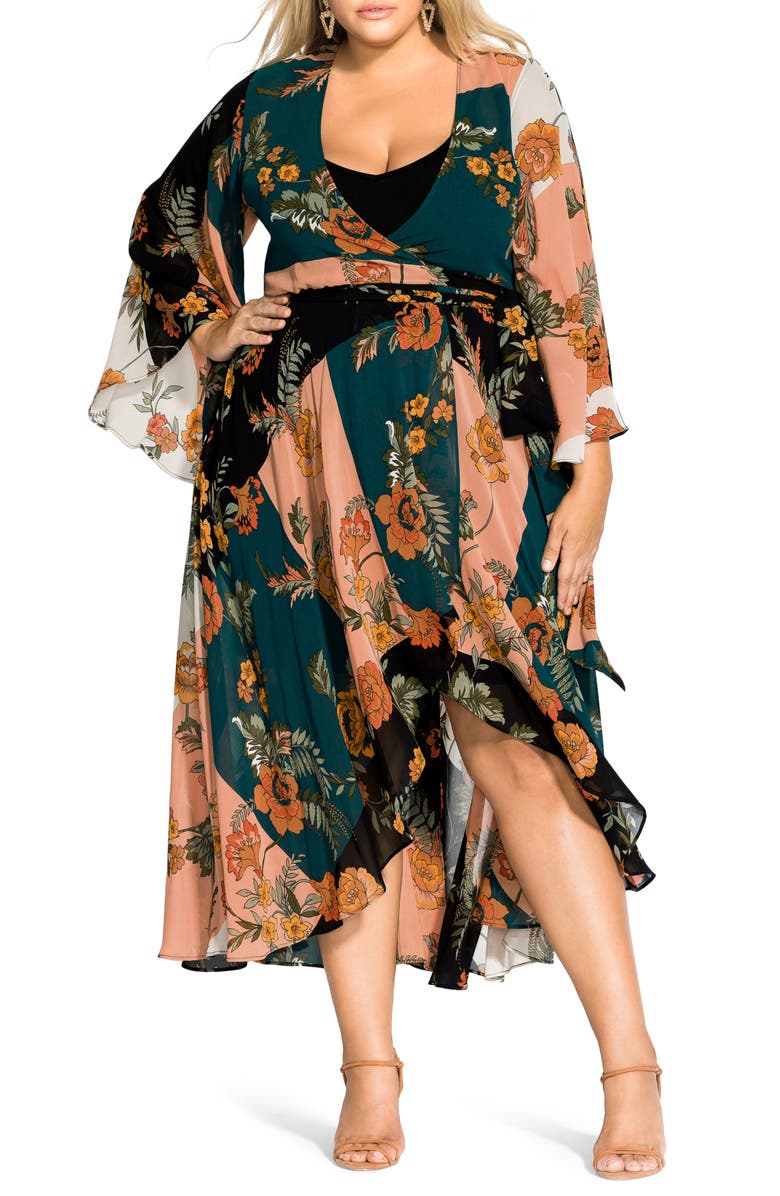 City Chic Kado Long Sleeve Wrap Maxi Dress, Main, color,