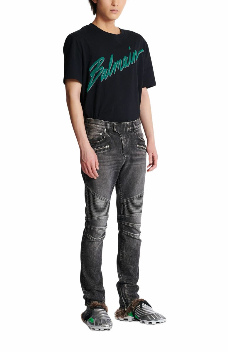 Balmain Slim-Fit Biker Trousers In Denim, Main, color, 