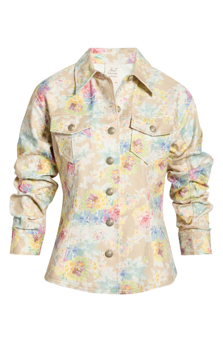 Cinq à Sept Ikat Bouquet Scrunchie Sleeve Denim Jacket, Alternate, color, Khaki Multi
