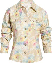 Cinq à Sept Ikat Bouquet Scrunchie Sleeve Denim Jacket