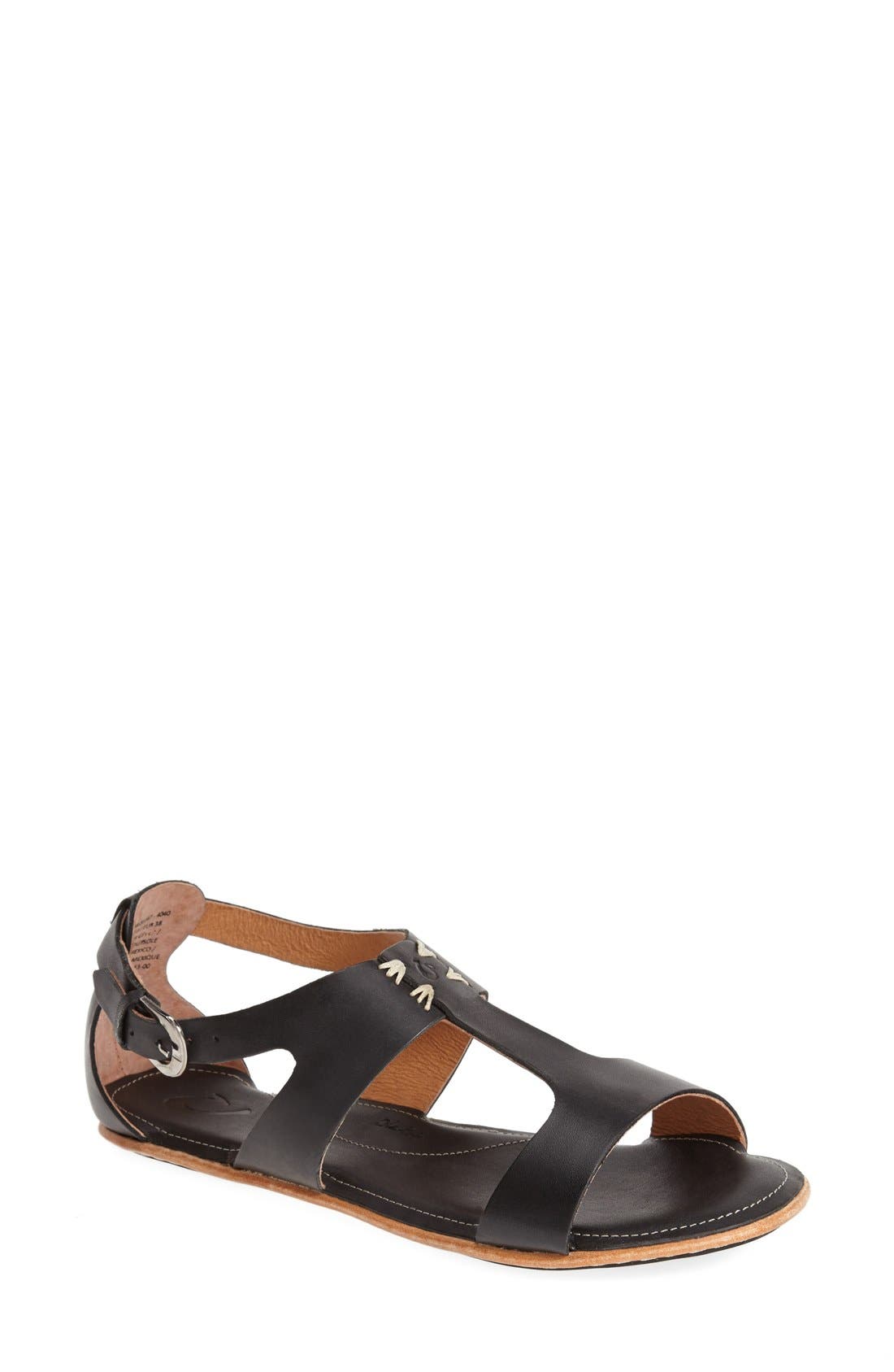 'Pouli' Leather Sandal, Main, color, BLACK