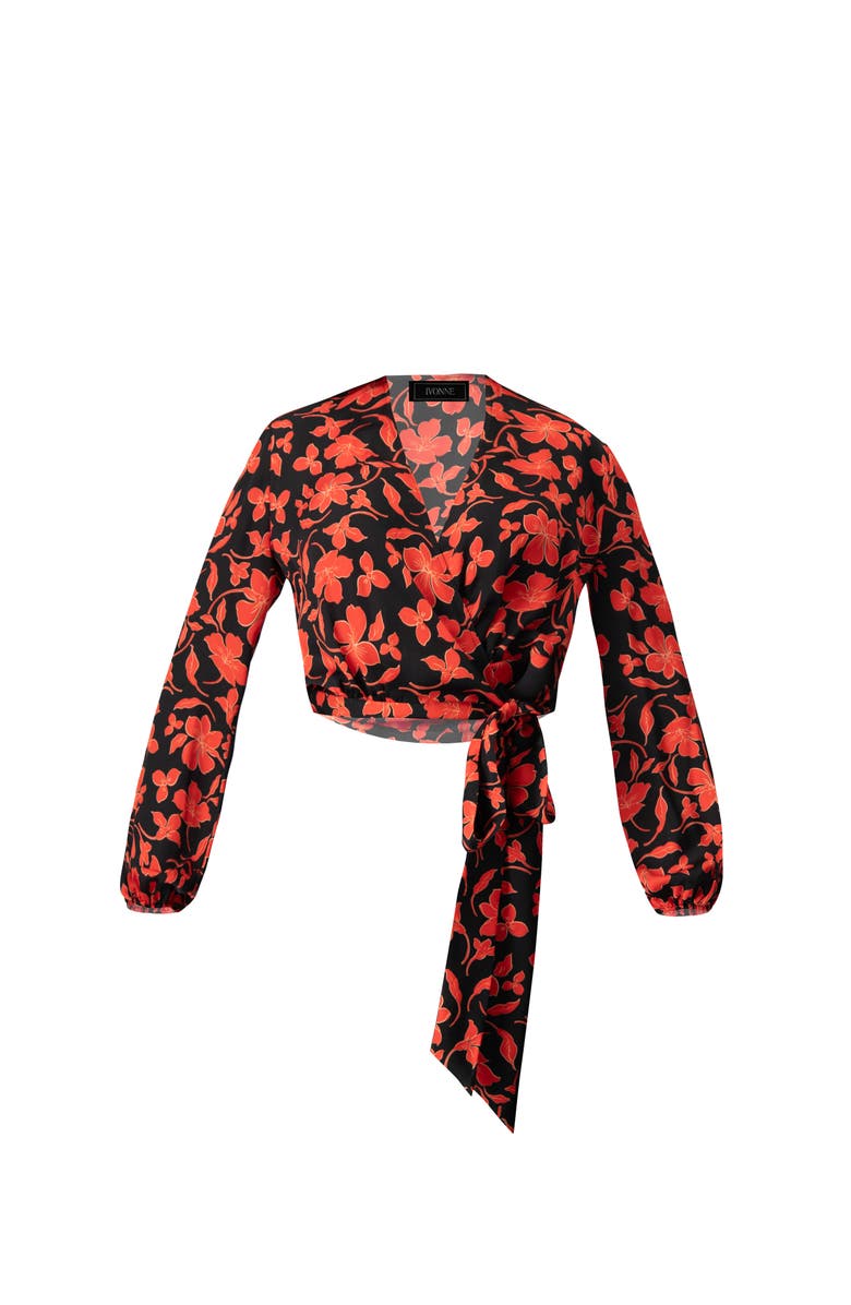 IVONNE Floral Wrap Blouse with Tie Waist, Alternate, color, Red