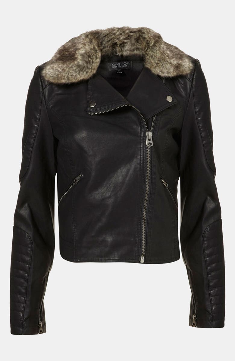 Topshop 'Maddox' Faux Leather Jacket, Main, color,
