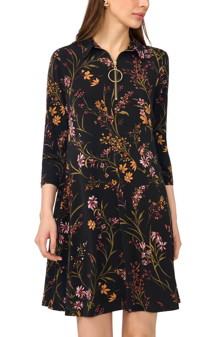 Quarter Zip A-Line Dress, Alternate, color, RICH BLACK