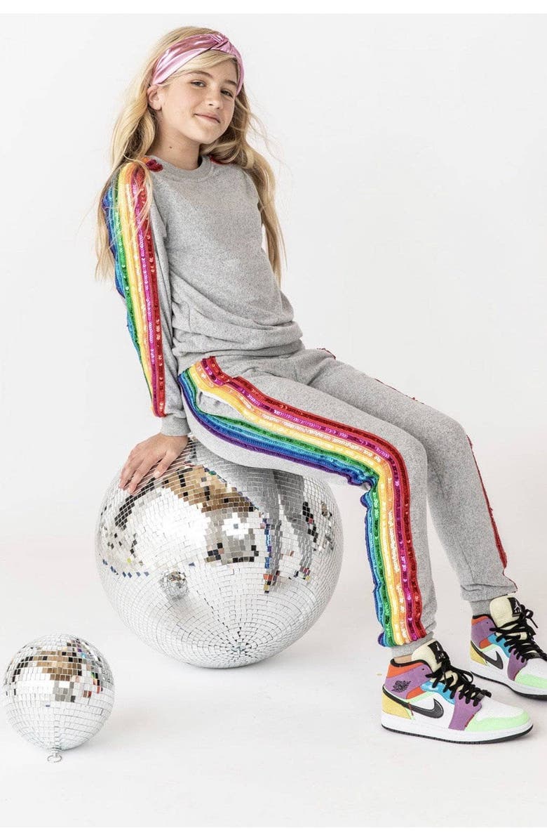 Lola + The Boys Sequin Rainbow Tracksuit Set, Alternate, color, Grey