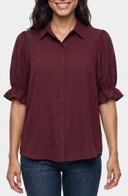Liverpool Los Angeles Puff Sleeve Knit Snap-Up Shirt