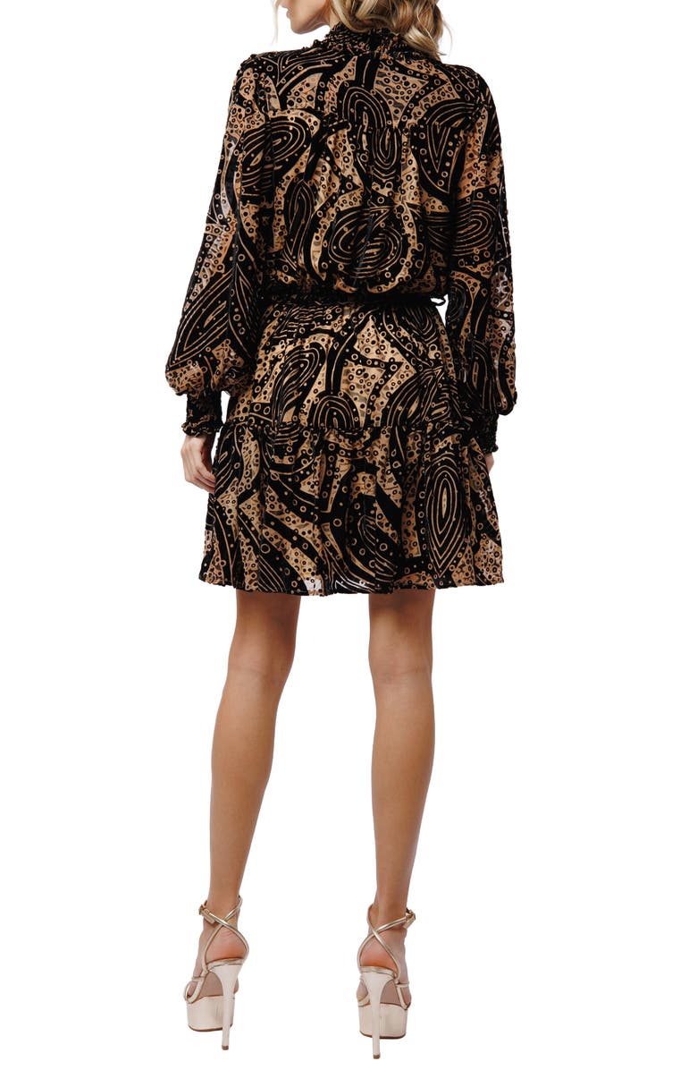 CIEBON Caren Metallic Abstract Print Long Sleeve Dress, Alternate, color, Black