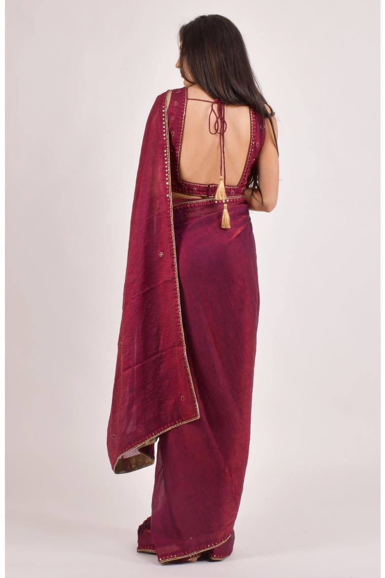 Rubina Hand Embroidered Shimmer Saree, Alternate, color, Burgundy