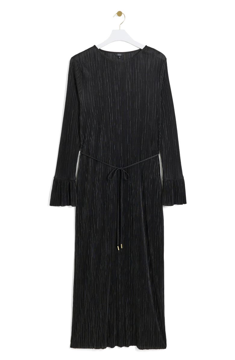 River Island Belted Long Sleeve Plissé Midi Dress, Alternate, color,
