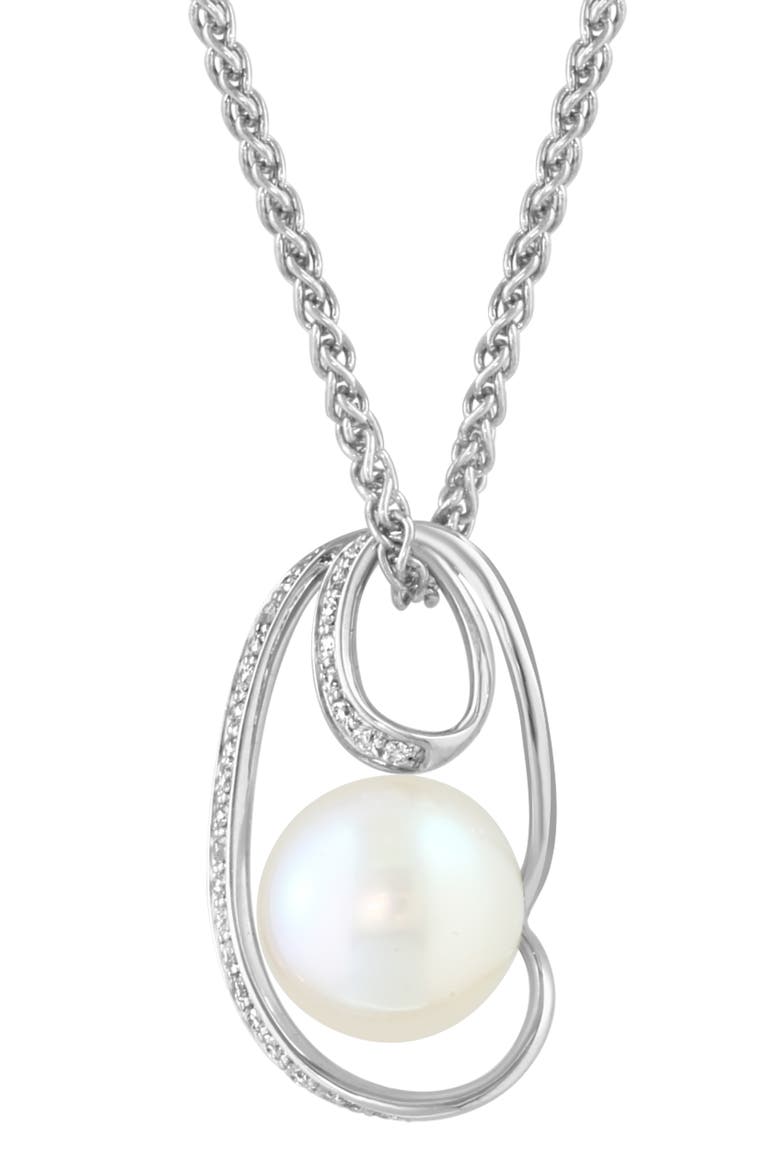 Sterling Silver 9–9.5mm Freshwater Pearl & Diamond Pendant Necklace - 0.13ct., Alternate, color, WHITE