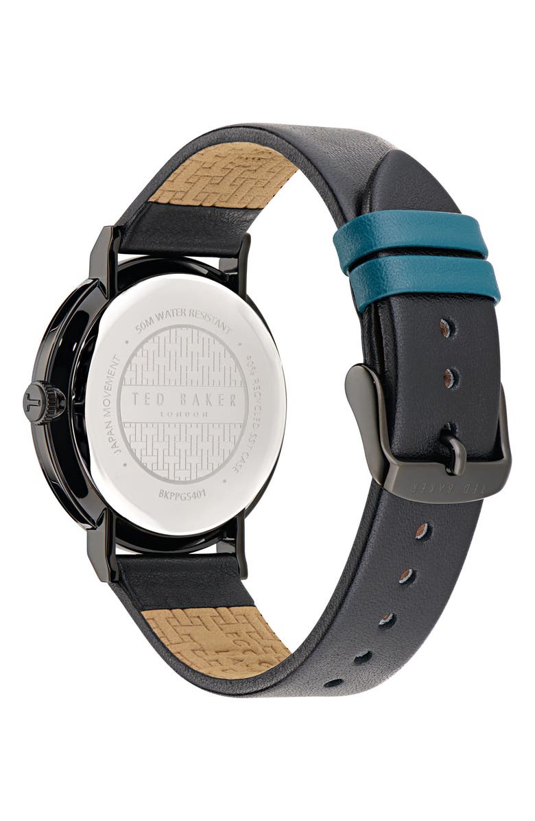 Ted Baker London Timeless RSST Leather Strap Watch, 41mm, Alternate, color, Black