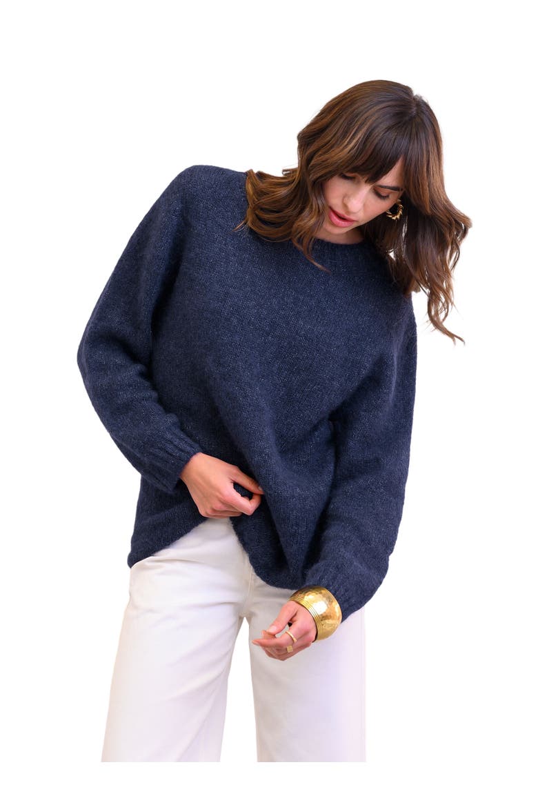 Alpaca Cotton Slouch Sweater, Alternate, color, NAVY