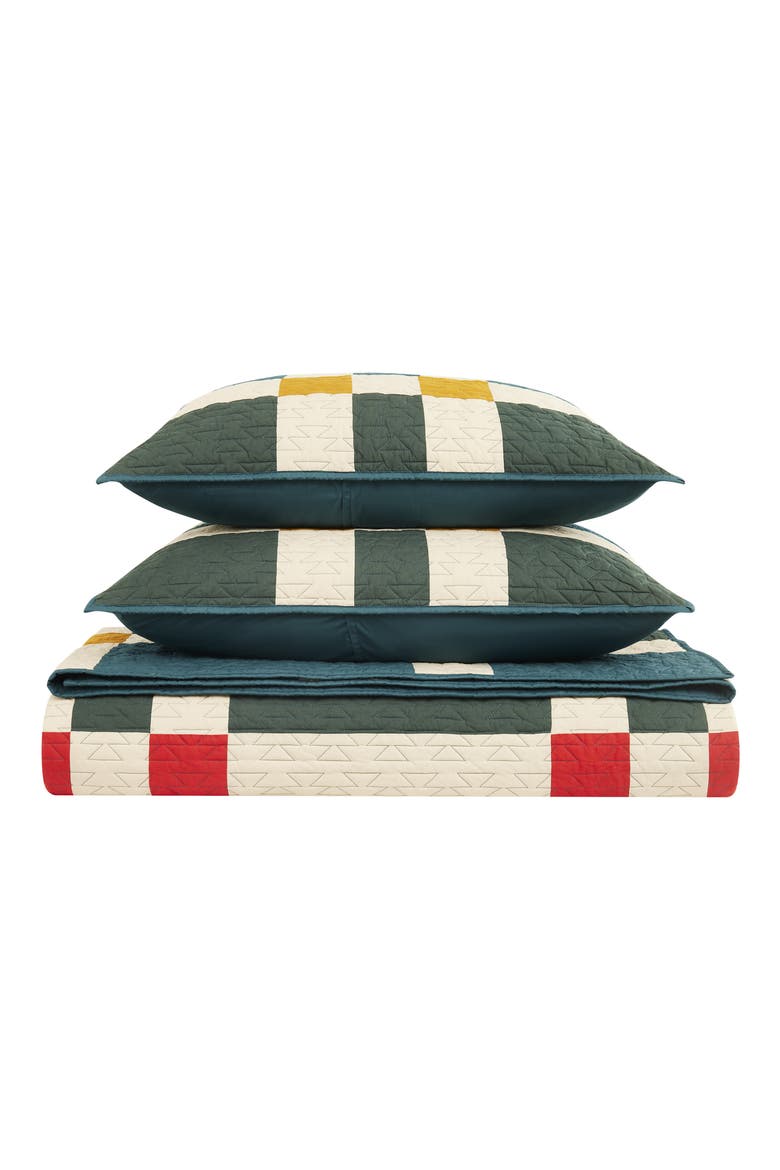 Four Square Quilt & Shams Set, Alternate, color, BALSAM GREEN