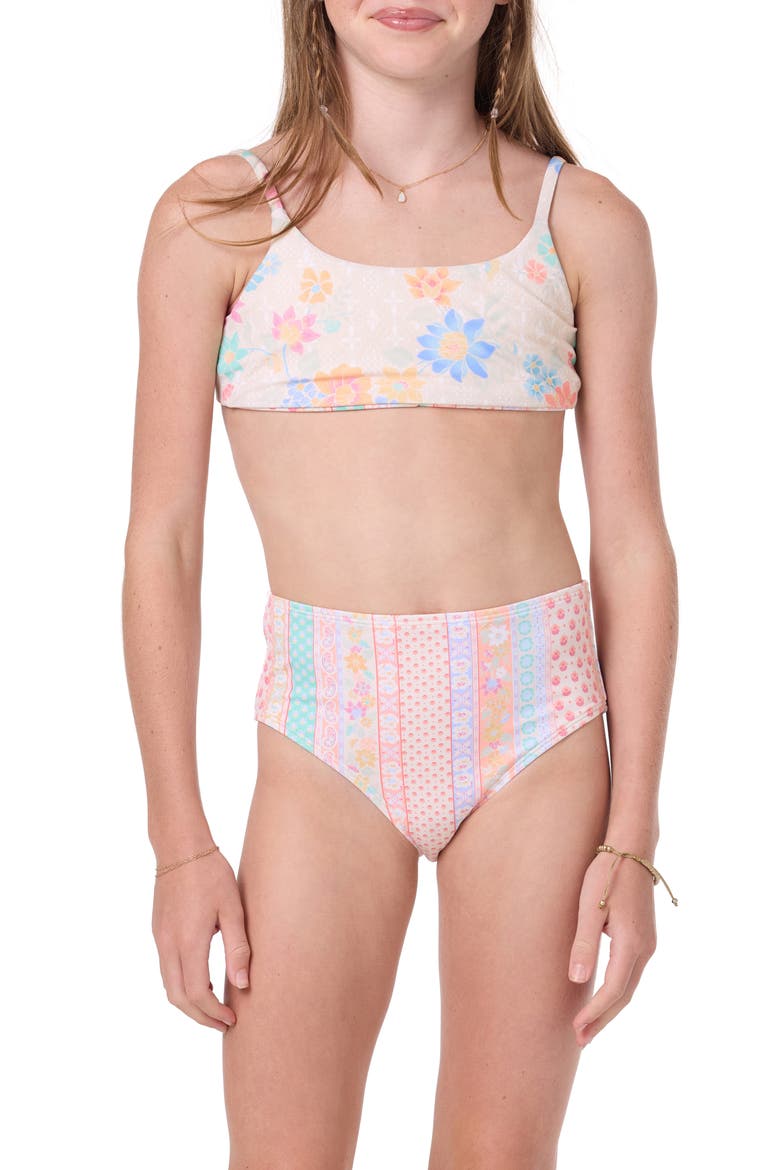 Kids' Bali Floral Reversible Two-Piece Swimsuit, Alternate, color, TAPIOCA