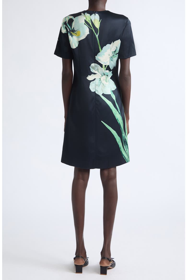 Floral Print Duchesse Satin A-Line Dress, Alternate, color, MIRRORED ORCHID NAVY