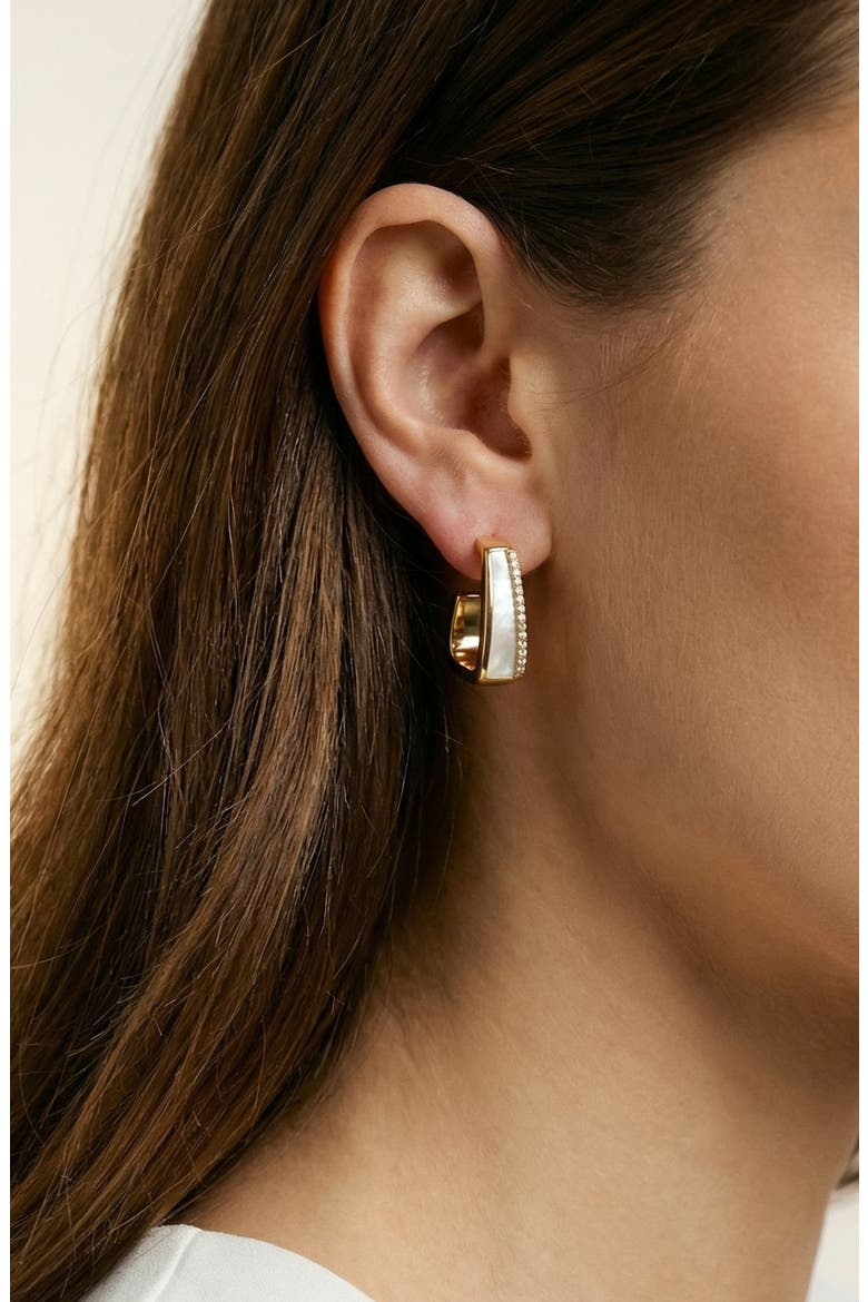 Mother-of-Pearl Angular Huggie Hoop Earrings, Alternate, color, GOLD