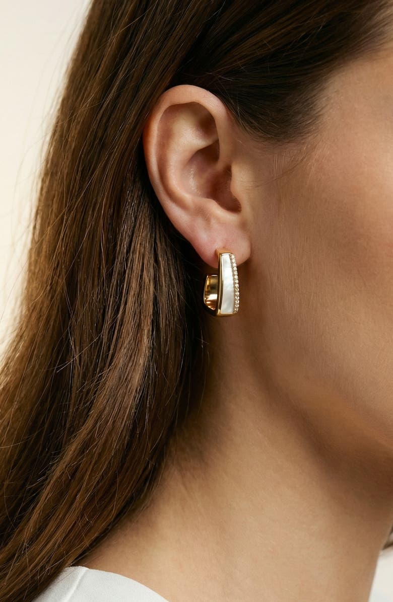 ARGENTO VIVO Mother-of-Pearl Angular Huggie Hoop Earrings, Alternate, color, Gold