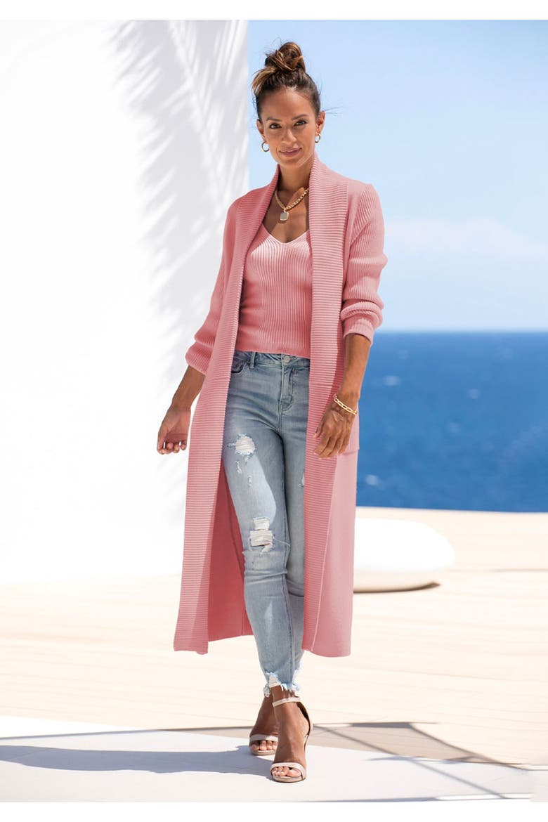 Long Knit Cardigan, Alternate, color, Rose