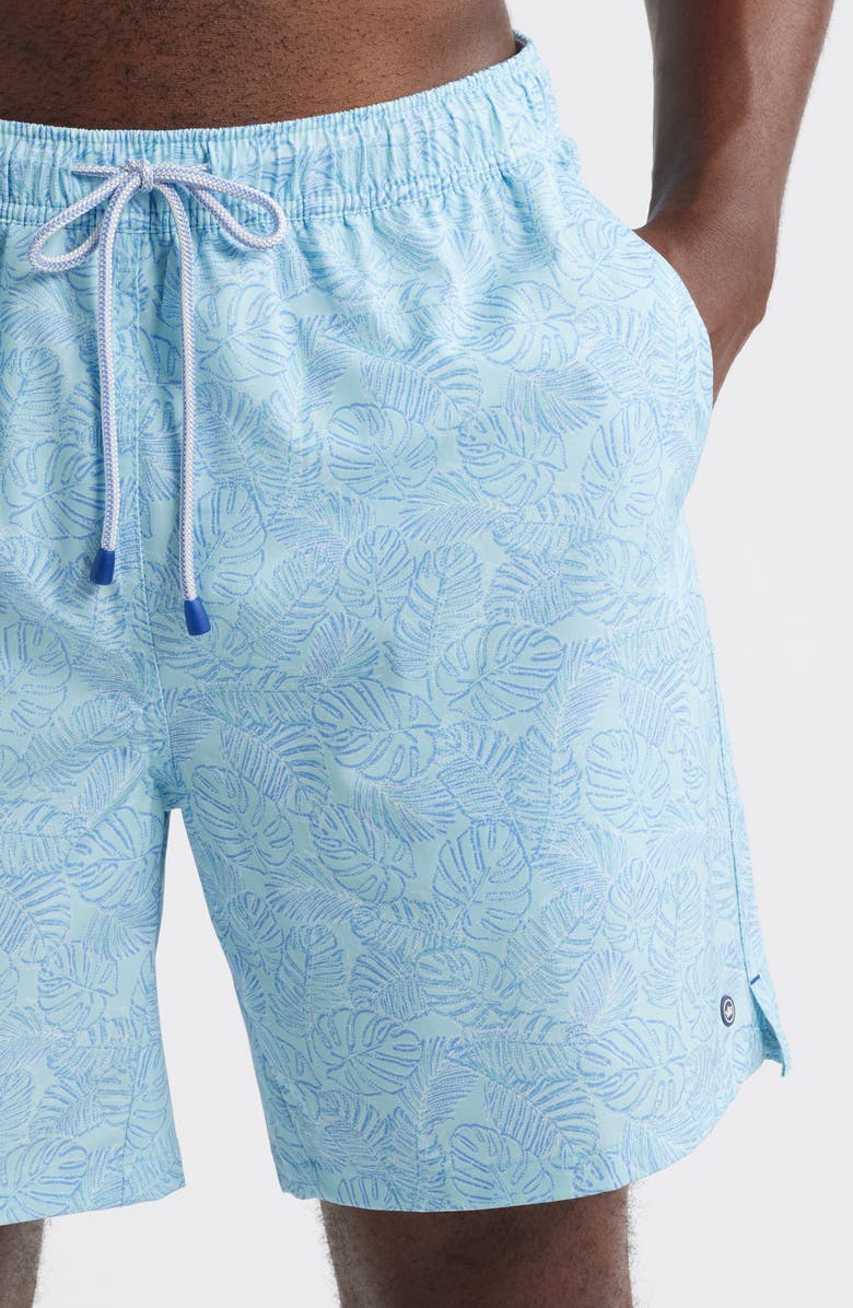 Peter Millar Tropics Palm Tree Print Swim Trunks, Alternate, color, Cabana Blue