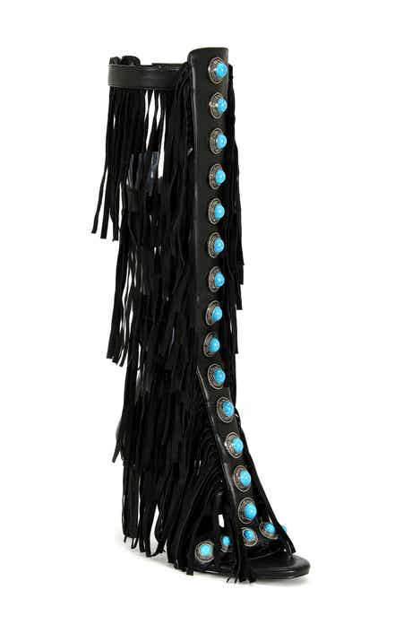 Amadeo Knee High Fringe Sandal