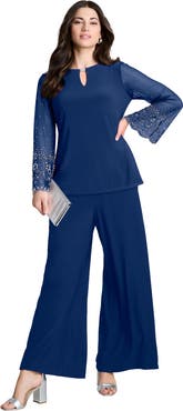 Roaman's Mesh Overlay Embellished Top