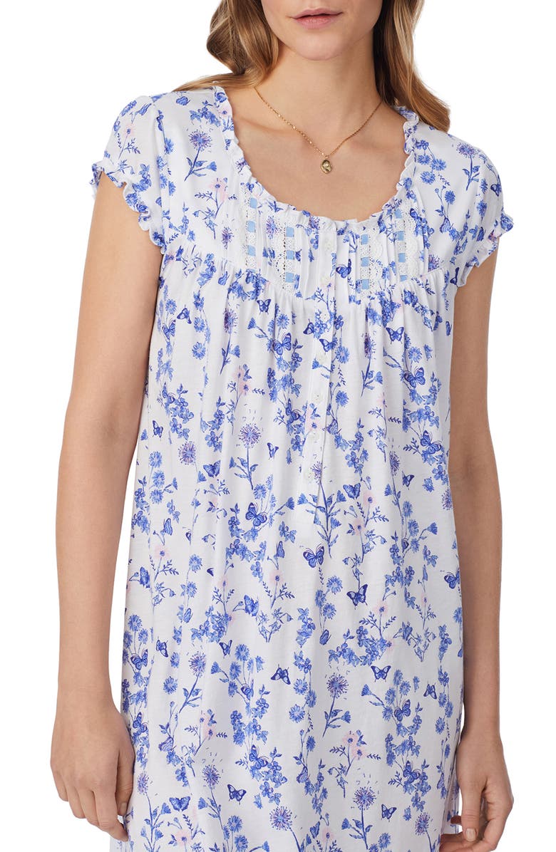 Eileen West Floral Cap Sleeve Waltz Nightgown, Alternate, color, White Grd Peri/Pink Floral