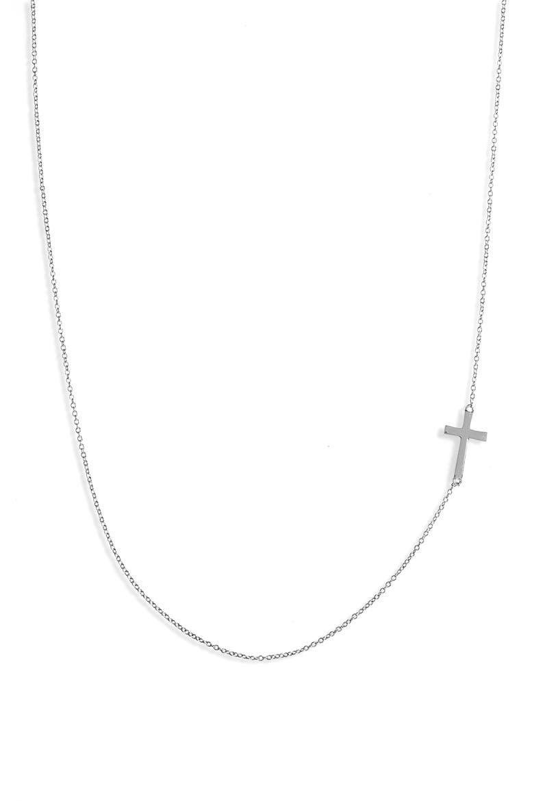Sideways 14K Gold Cross Pendant Necklace, Main, color, 14K WG