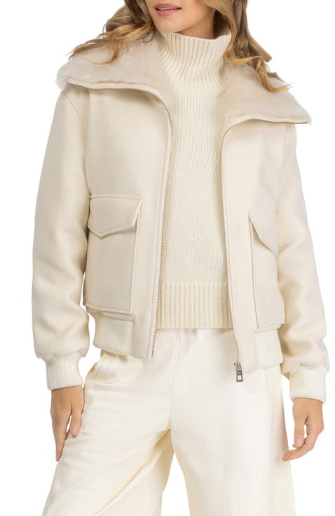 Fabric Jacket With Genuine Shearling Collar