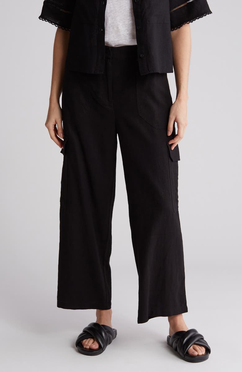 Ellen Tracy Wide Leg Linen Blend Cargo Pants, Main, color, 
