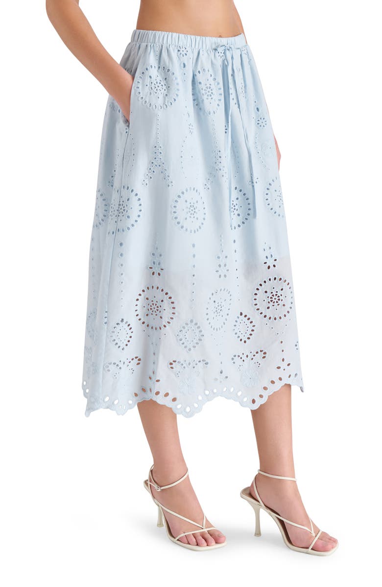 Steve Madden Anaisa Eyelet Embroidered Midi Skirt, Alternate, color, Iris Blue