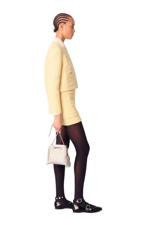 Shop Maje Short Tweed And Lurex Jacket In Yellow