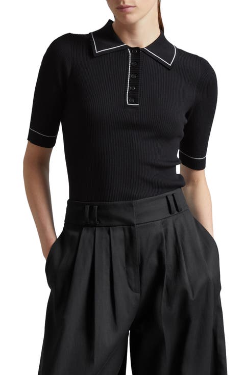 Contrast Trim Rib Polo Sweater