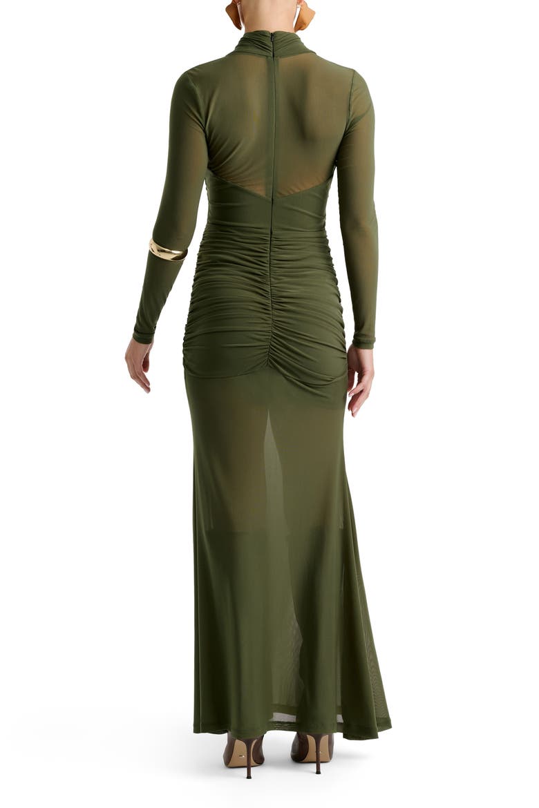 Veria Long Sleeve Wrap Mesh Maxi Dress, Alternate, color, KHAKI