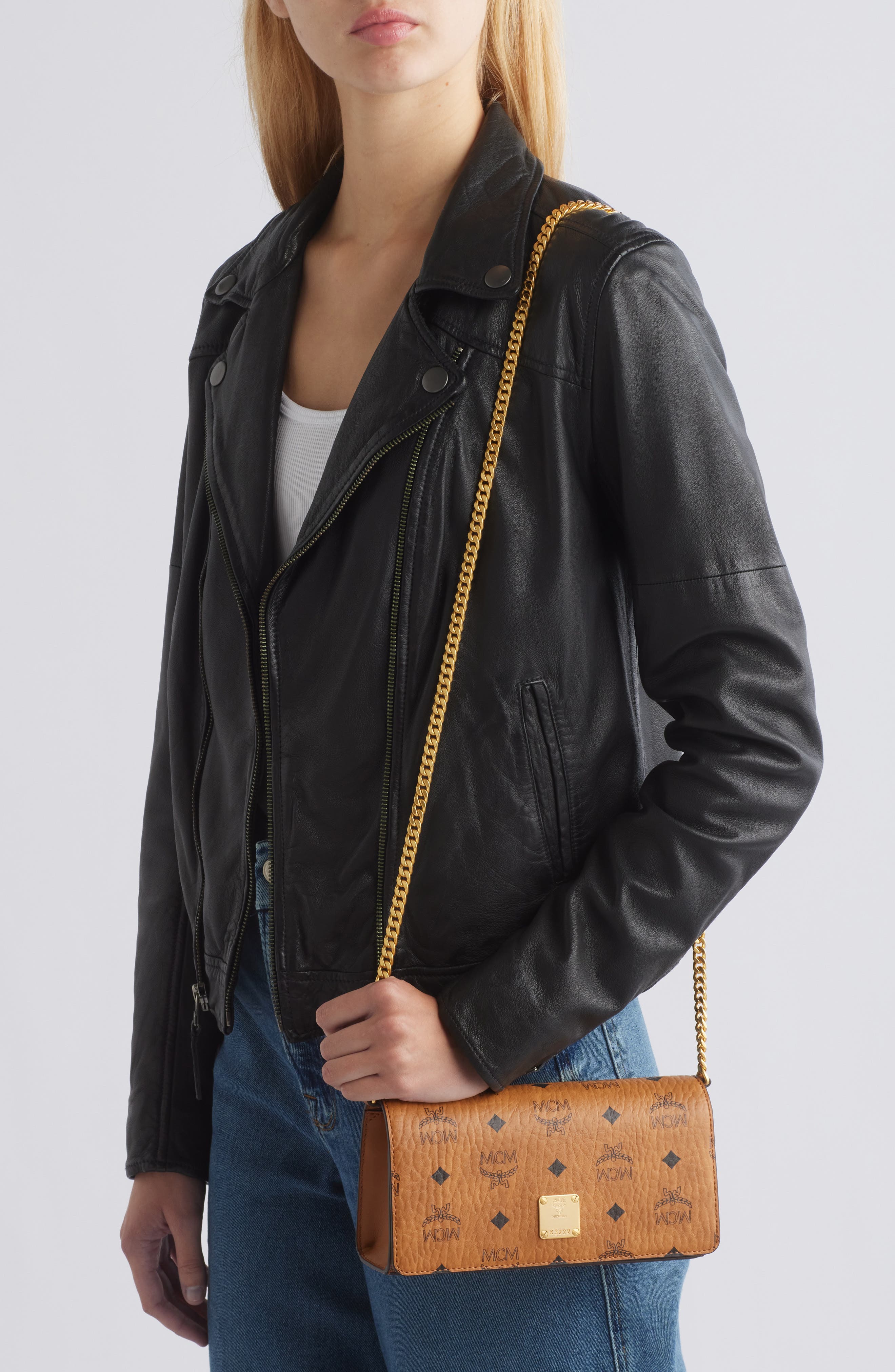 Mini Aren Shoulder Bag in Visetos, Alternate, color, COGNAC