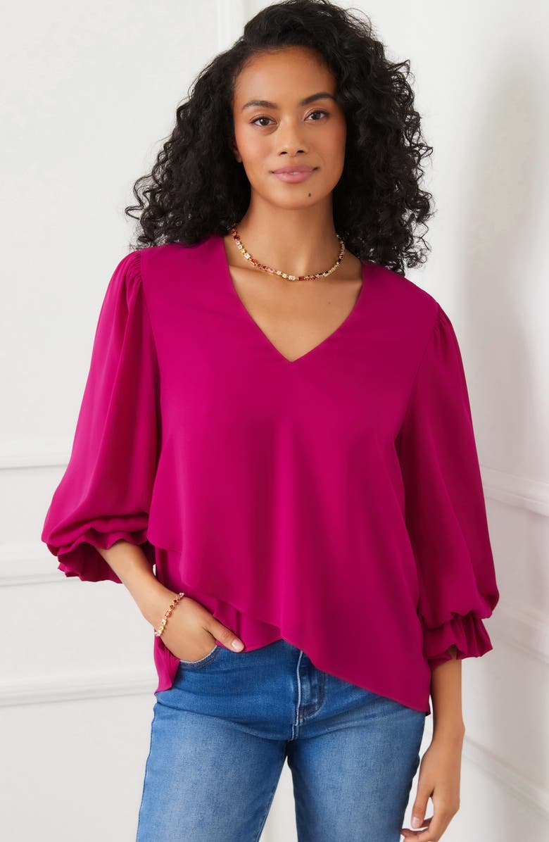 Karen Kane Crossover Hem Asymmetric Top, Alternate, color, Magenta Pink