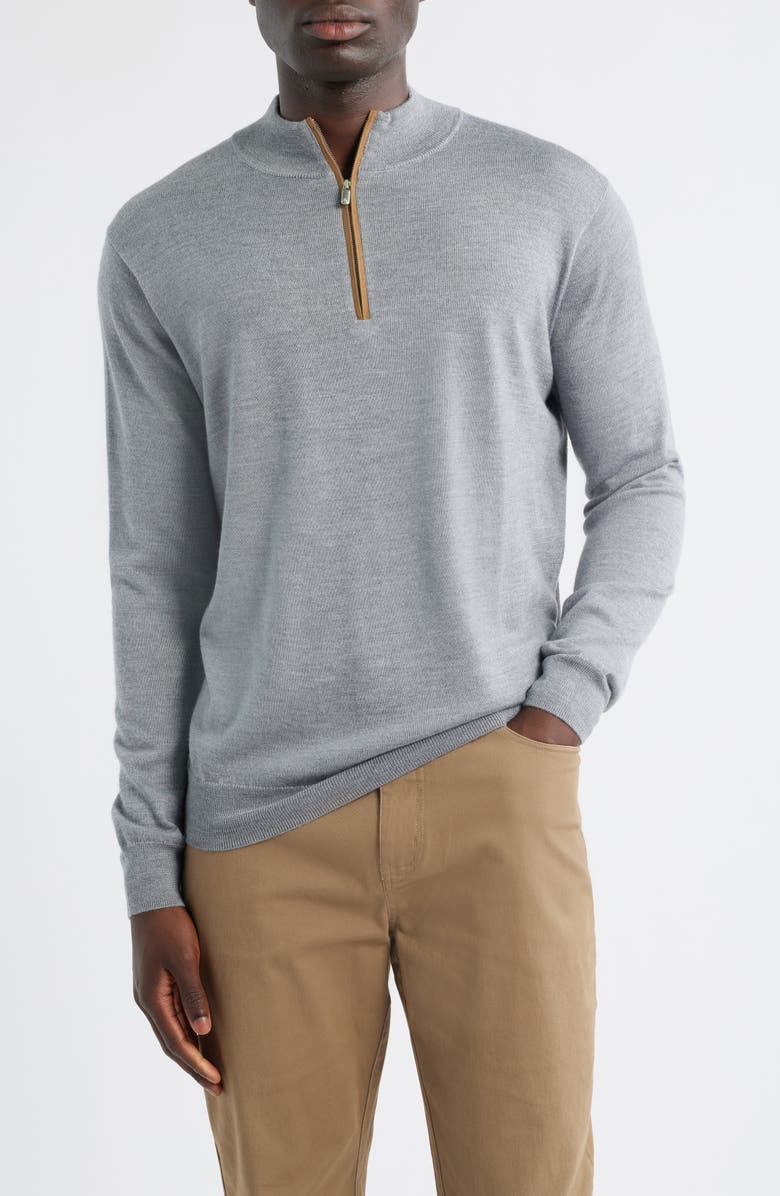 Peter Millar Autumn Crest Merino Wool Blend Quarter Zip Sweater, Main, color, British Grey