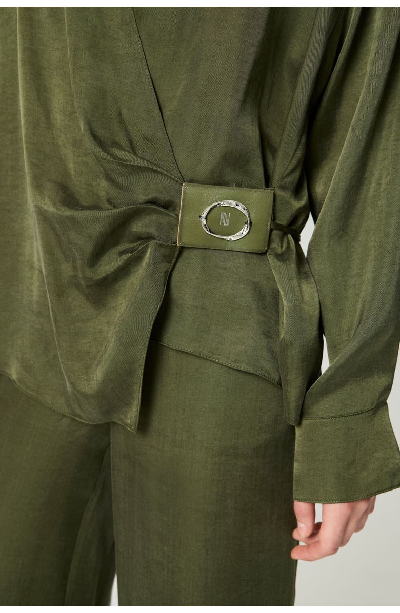 Nocturne Logo Buckle Wrap Blouse, Alternate, color, Dark Green