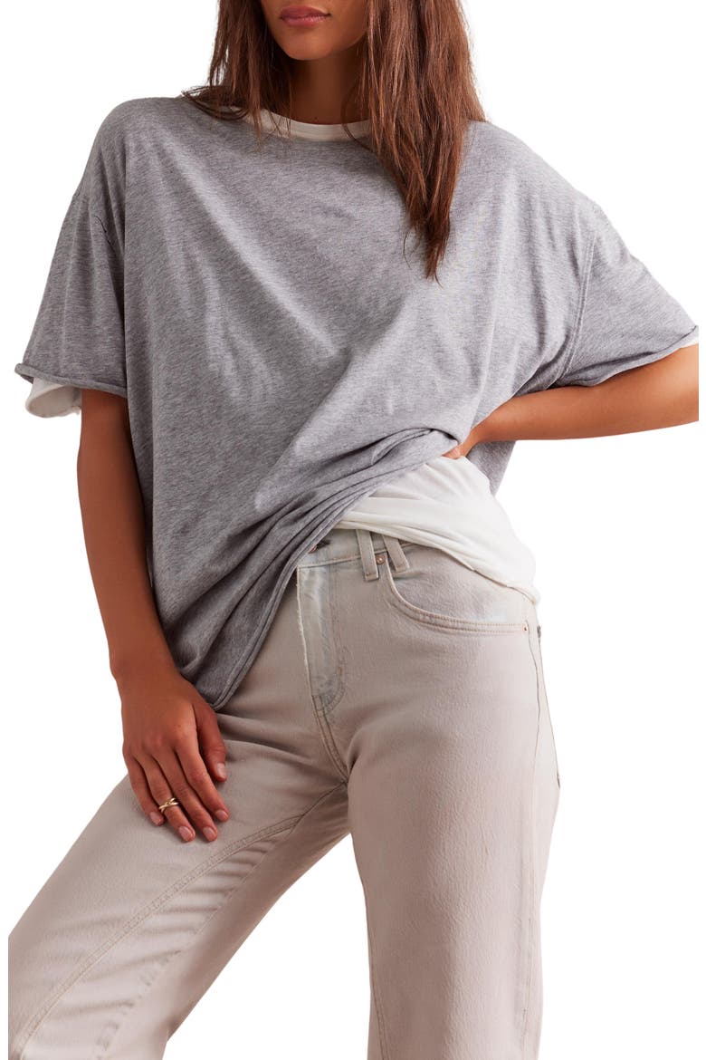 We The Free Nina Crewneck Cotton T-Shirt, Main, color, HEATHER GREY