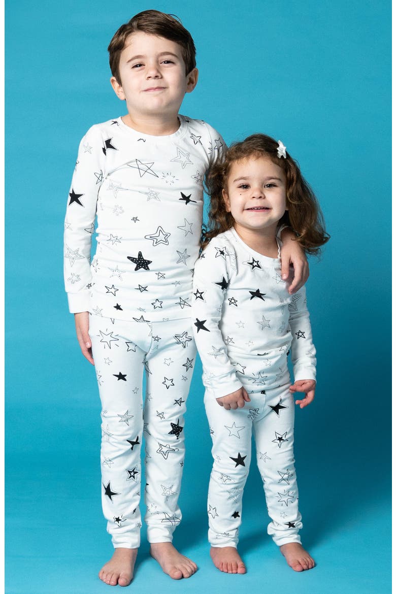 Kids Organic Two-Piece Pajama Set in Stars, Alternate, color, BLACK/ WHITE